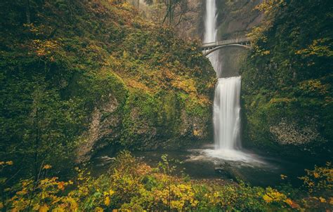 Wallpaper Autumn Bridge Rock Waterfall Oregon Oregon Columbia