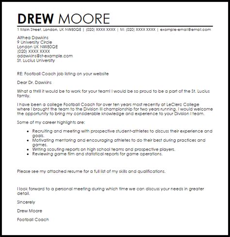 Tips for writing a cover letter. Assistant Football Coach Cover Letter Samples & Templates ...