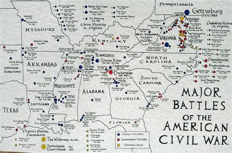 Civil war battles hand drawn map