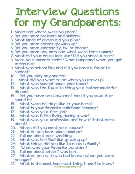 6 Best Images Of Interview Questions Printable For Grandma Grand