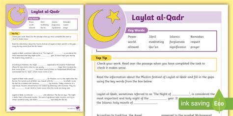 Laylat Al Qadr Ks2 Cloze Activity Teacher Made