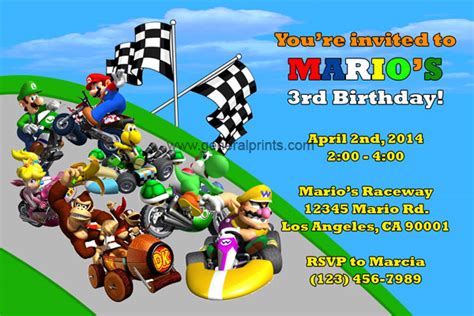 Mario Kart Birthday Invitations General Prints