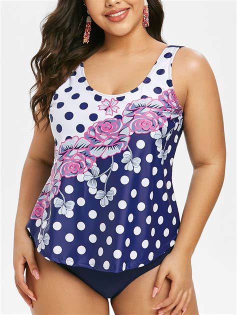 Plus Size Polka Dot Flower Backless One Piece Swimsuit In 2021