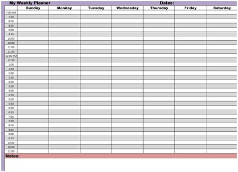 Printable Weekly Schedule With Time Slots Free Calendar Template