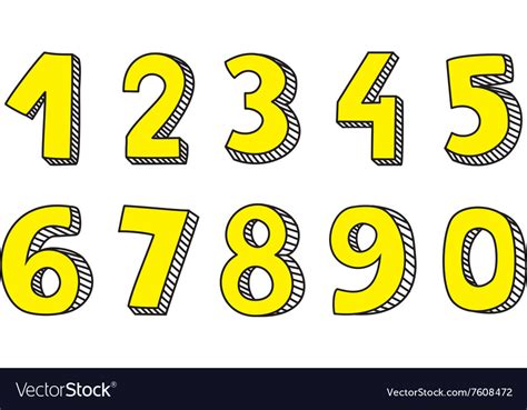 Hand Drawn Yellow Numbers Isolated On White Vector Image