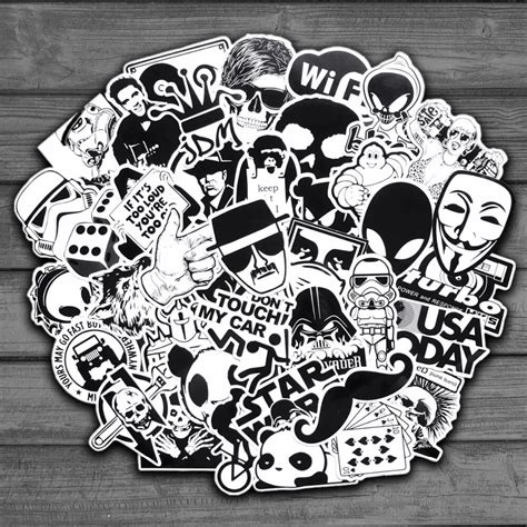 50pcs Random Black And White Sticker Graffiti Punk Jdm Cool Stickers