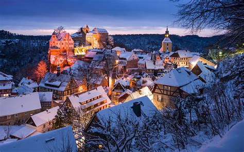 Hohnstein Winter Evening Landscapes German Cities Castles Church