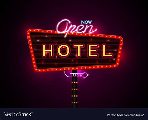 Neon Sign City Banner Hotel Set Vertically Horizontally Text Vector