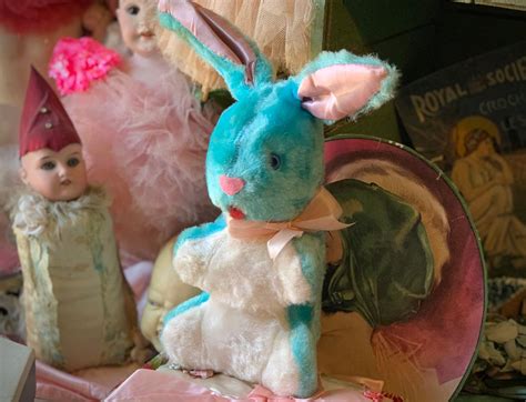 Vintage Stuffed Rabbit Small Blue And Pink Easter Bunny Plush Etsy