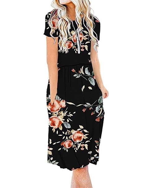 Summer Dresses For Women Floral Print Round Neck T Shirt Dresses Casual