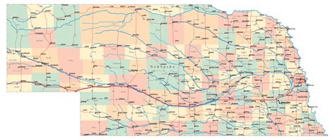 Large Administrative Map Of Nebraska State With Roads Highways And