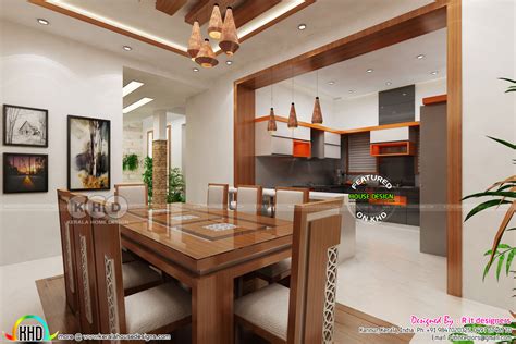 Dining With Open Kitchen And Living Room Kerala Home