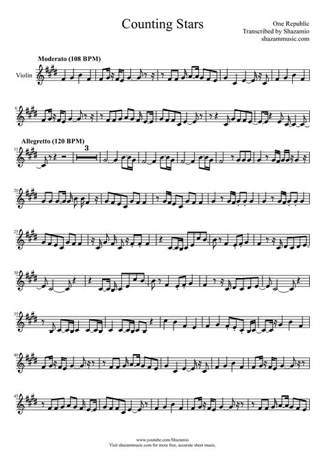 Counting Stars Violin Sheet Music Kemancı