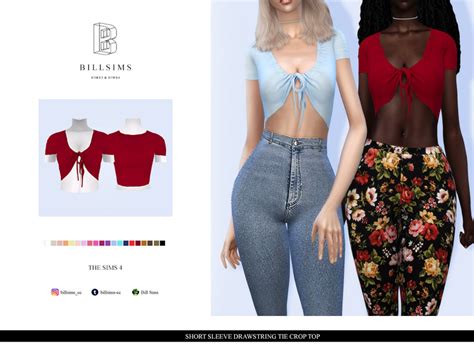 The Sims Resource Short Sleeve Drawstring Tie Crop Top By Bill Sims