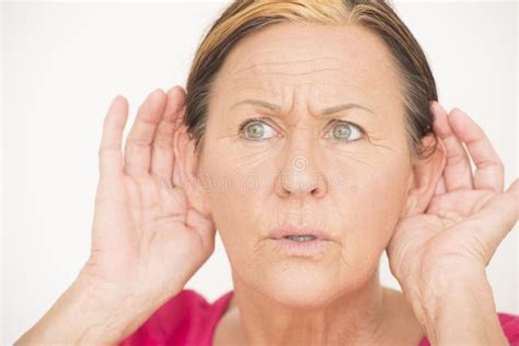 Worried Shocked Woman Listening Stock Photo Image Of Stressed Eyes