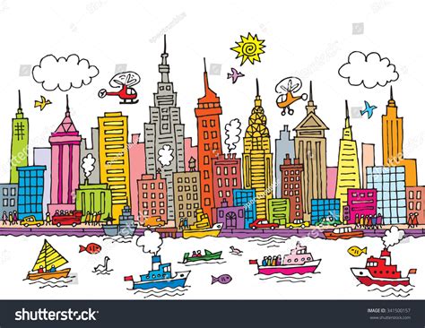 A Cartoon Style Vector Illustration Of New York City 341500157