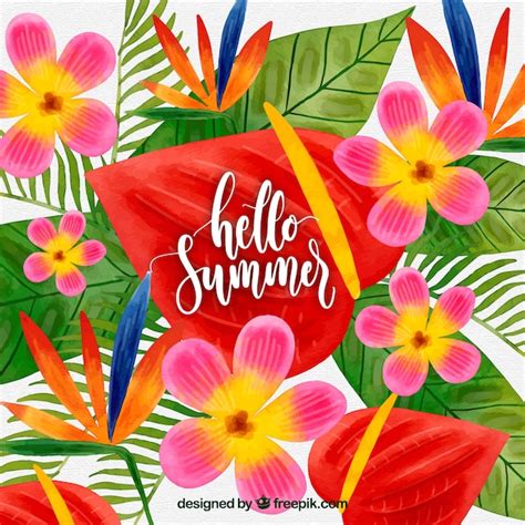 Free Vector Summer Background With Colorful Watercolor Flowers