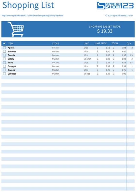 13 Grocery Shopping Checklist Template Excel Templates