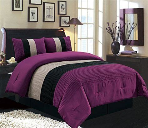 Once you've tucked this set into your master suite bed, match it with a few black pillows and a light gray throw blankets to compliment the look, then add a vintaged wood headboard and a pair of steel nightstands. 4 Piece FULL Size (Double Bed) DARK PURPLE / BLACK / WHIT ...