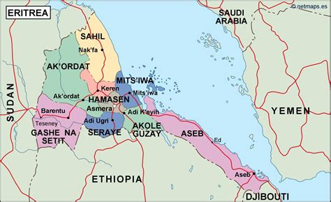 With its capital at asmara, it is bordered by sudan in the west, ethiopia in the south, and djibouti in the southeast. eritrea political map. Vector Eps maps. Eps Illustrator Map | Vector World Maps