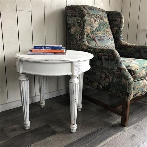 Vintage Shabby Cream White Round Side Table End Table-Drum ...