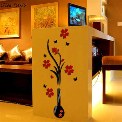 Diy Vase Flower Tree Wall Sticker Crystal Arcylic 3d Wall Stickers