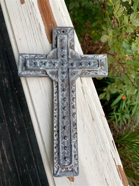 Rustic Distressed Metal Cross Iron And White Cross Wall Decor Etsy