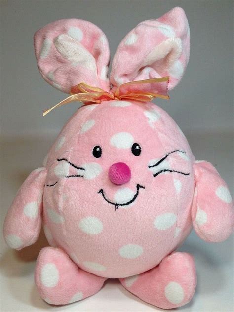 Commonwealth Polka Dot Bunny Egg Pink White Plush Bow Stuffed Animal