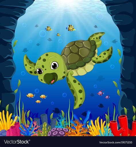 Cartoon Turtle Underwater Royalty Free Vector Image