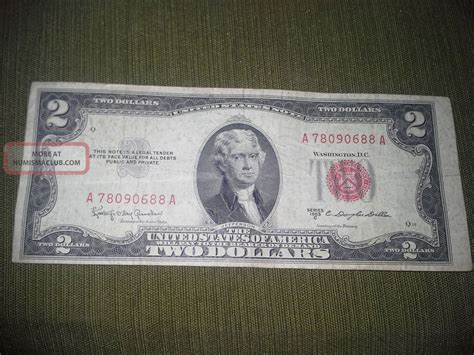1953 C Series United States Note Red Seal 2 Two Dollar Bill Circulated