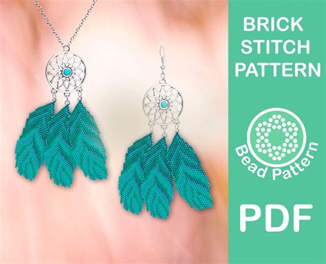 Peacock Feather Earrings Brick Stitch Patterns Beaded Feather Etsy