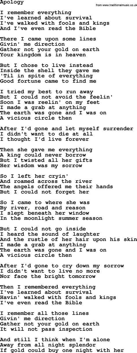 Apology By Gordon Lightfoot Lyrics