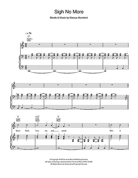 Sigh No More Sheet Music By Mumford And Sons Piano Vocal