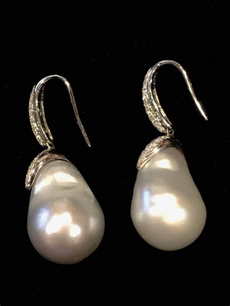 South Sea Baroque Pearl Diamond Earrings Pearl And Diamond Earrings