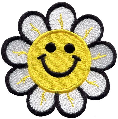 Smiley Face Daisy Hippie Flower Power Embroidered Applique Iron On