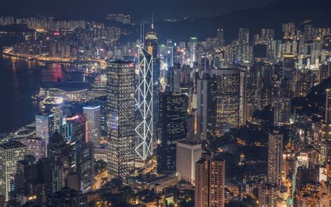 Hong Kong City Cityscape Skyscraper Night Lights Wallpapers Hd