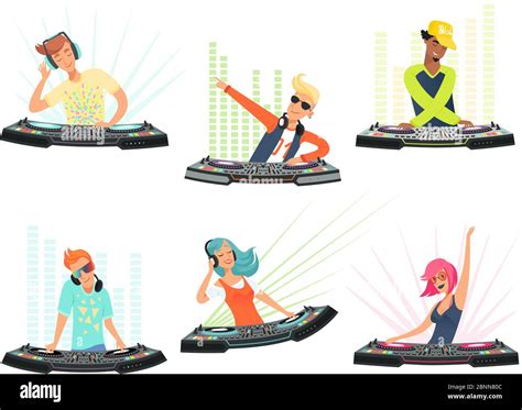 Dj Characters Vector Illustrations Of Music Cartoon Mascots Stock