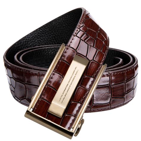 Hi Tie Mens Designer Fashion Red Leather Belt Men Gold Buckle Luxury