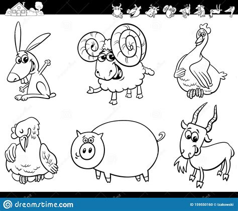 Cartoon Farm Animals Collection Color Book Stock Vector Illustration