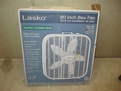 Covered by a one year limited warranty. Lasko 20'' box fan | November Returns | K-BID