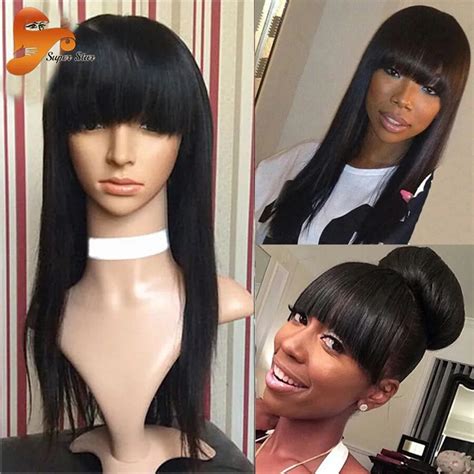 Full Lace Front Human Hair Wigs With Bangs Virgin Brazilian Full Lace Wigs For Black Women