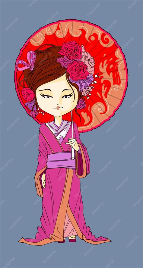 Premium Vector Beautifull Japanese Girl Stand In Kimono Young Geisha