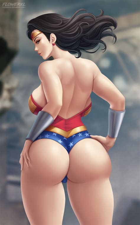 flowerxl wonder woman dc comics justice league 1girl ass back black hair breasts curvy