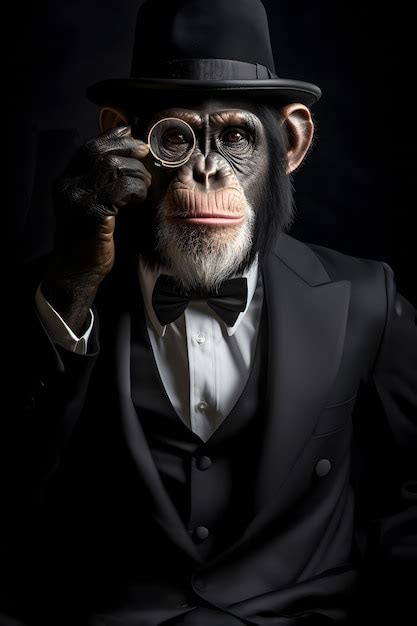 Premium Ai Image A Fictional Portrait Of A Monocle Chimpanzee Created