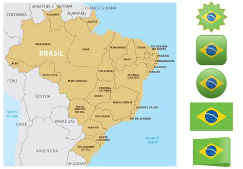 Brazil Map And Flags Vector Art At Vecteezy