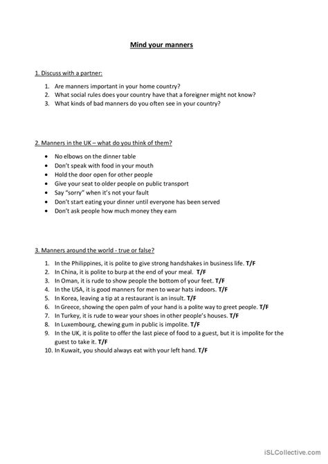 Mind Your Manners English Esl Worksheets Pdf And Doc