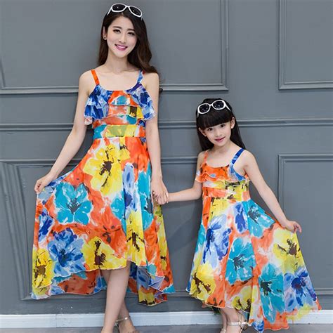 2018 Summer Maxi Dress Bohemian Mother Daughter Dresses Matching Mother And Daughter Clothes