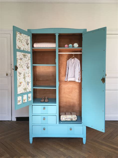 Armoire Parisienne Bleue Penderie Tag Res Et Tiroirs Meubles