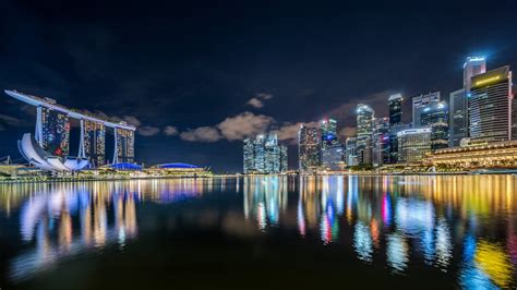 Building City Light Marina Bay Sands Night Reflection Singapore Hd
