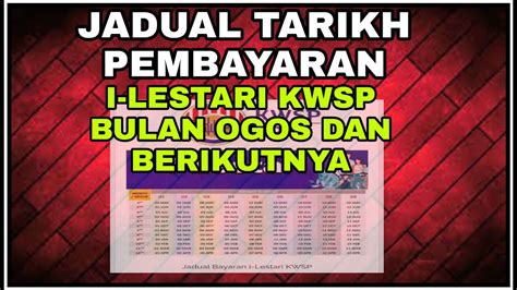 Cuba tengok semula tarikh pembayaran kali pertama pada bulan mei. JADUAL TARIKH PEMBAYARAN I LESTARI KWSP BULAN OGOS DAN ...